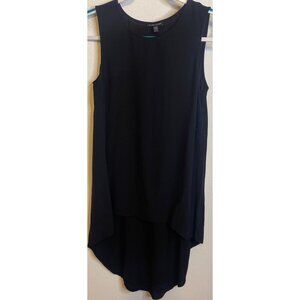 Eileen Fisher Sleeveless High Low Tunic Top Blouse Georgette Crepe SILK Black XS